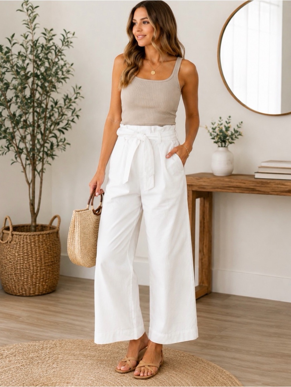 a new day Wide Leg Paperbag Waist Pants in White
